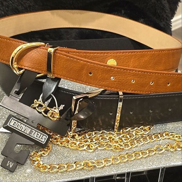 Steve Madden 3-Piece Stretch, Chain Link, & Logo Belt Set main image 9